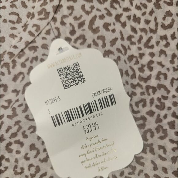 NWT Altar'd State Cream Mocha Animal Print Smocked Crop Ballon Longsleeve Top S - Picture 7 of 10